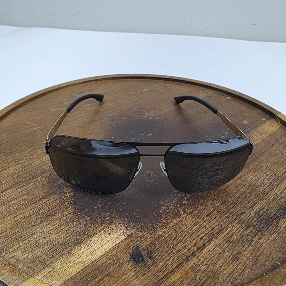 Ic! Berlin U5 Alex Sunglasses Mens 59-17 Black Gray Tinted Metal Aviator Germany